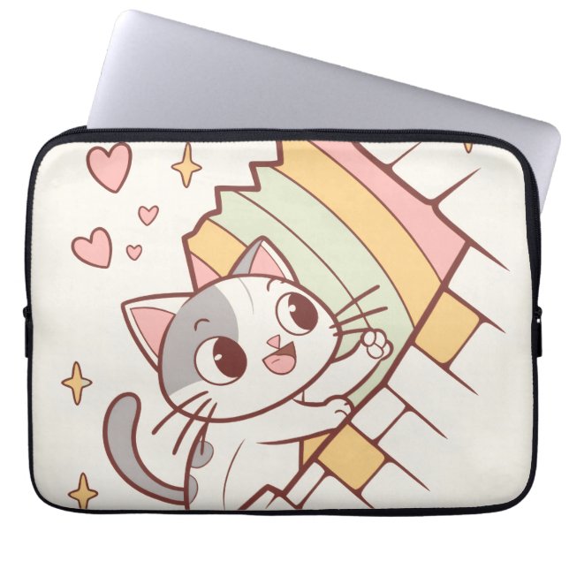 Funda Para Portátil Kawaii Cat Bursting Through Laptop Cases |cute  (Frente)
