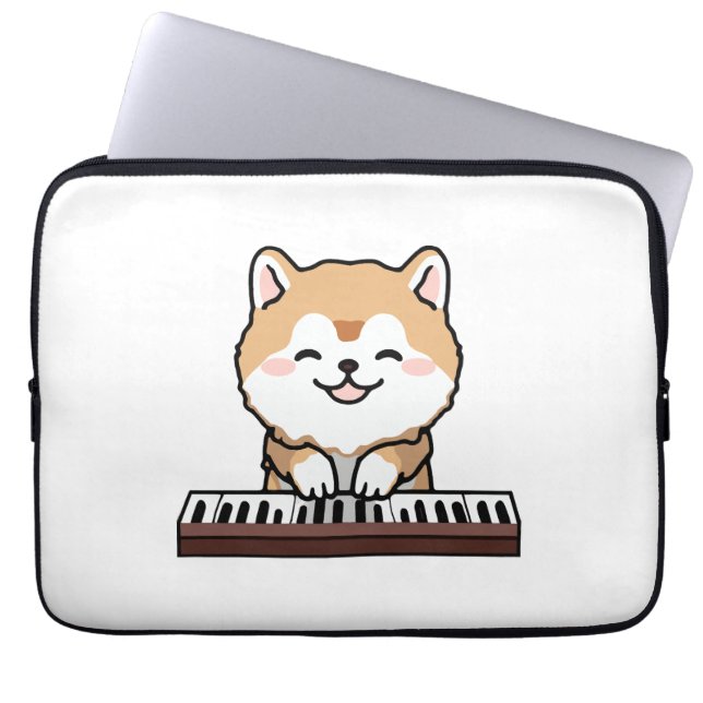 Funda Para Portátil Kawaii Cute Dog Jugando El Teclado Piano (Frente)