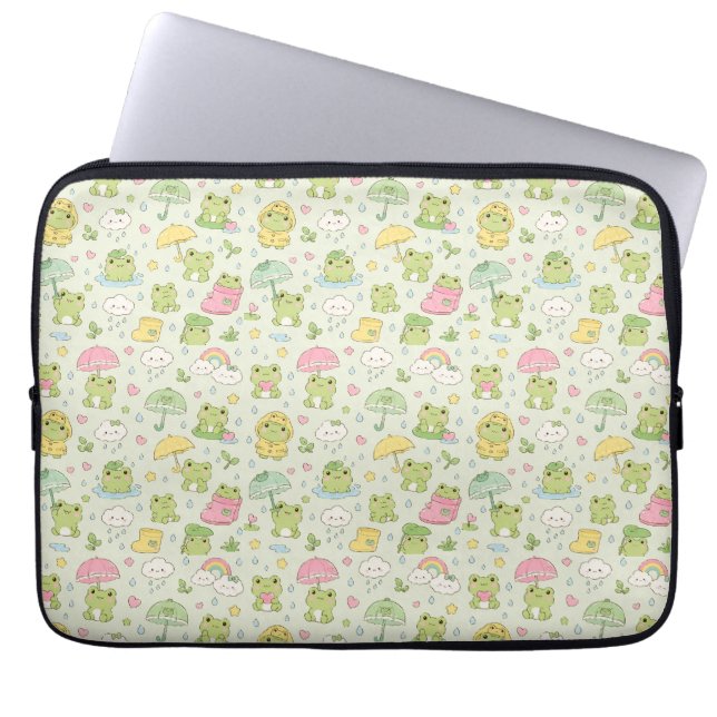 Funda Para Portátil Kawaii Frog Rainy Day Pattern Wrapping  (Frente)
