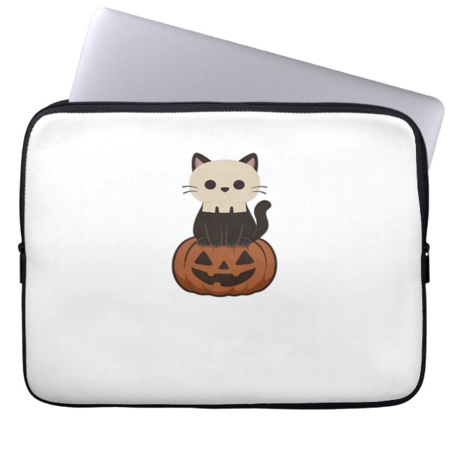 Funda Para Portátil Kawaii Halloween Cat y calabaza camiseta sobredime (Frente)