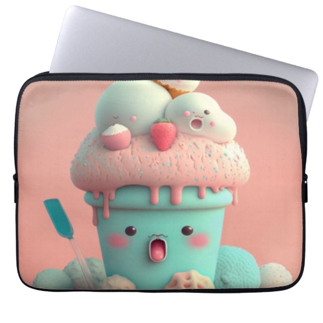 Funda Para Portátil Kawaii lindo bloc de notas sobre helados (Frente)