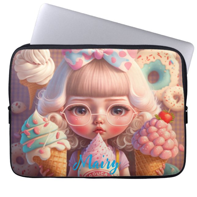 Funda Para Portátil Kawaii lindo chica con helados (Frente)