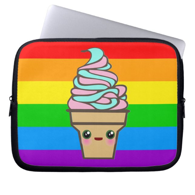 Funda Para Portátil Kawaii Rave Ice Cream Cone Rainbow (Frente)