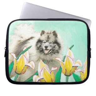 Funda Para Portátil Keeshond en tulipanes pintando arte original del p