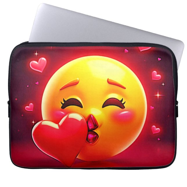 Funda Para Portátil Kiss Emoji: Love and Hearts Art (Frente)