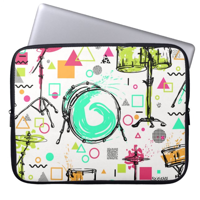 Funda Para Portátil Kit de tambor: acuarela Memphis Retro. (Frente)