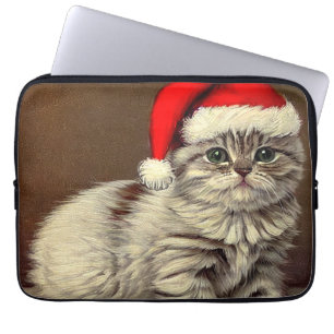 Funda Para Portátil Kitty de Navidad vintage con sombrero Santa