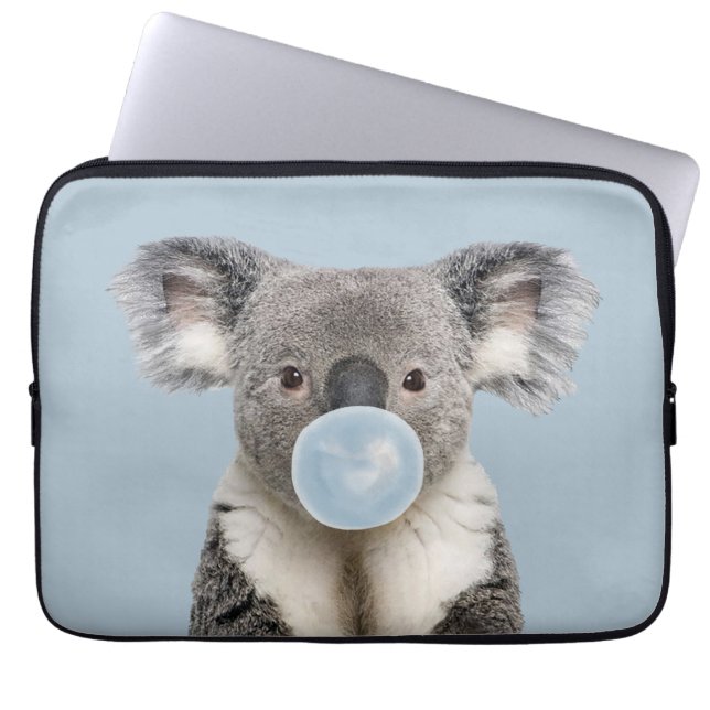 Funda Para Portátil Koala luciendo a un Poster de chicle azul (Frente)