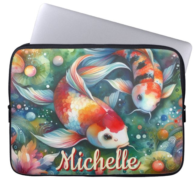 Funda Para Portátil Koi Fish Whimsical Watercolor Personalized (Frente)