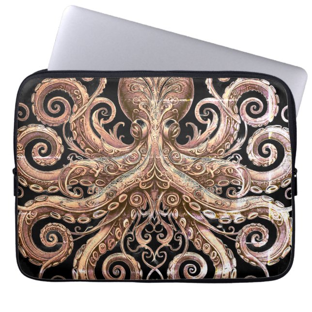 Funda Para Portátil Kraken Steampunk Octopus Ornate Gold y Black (Frente)