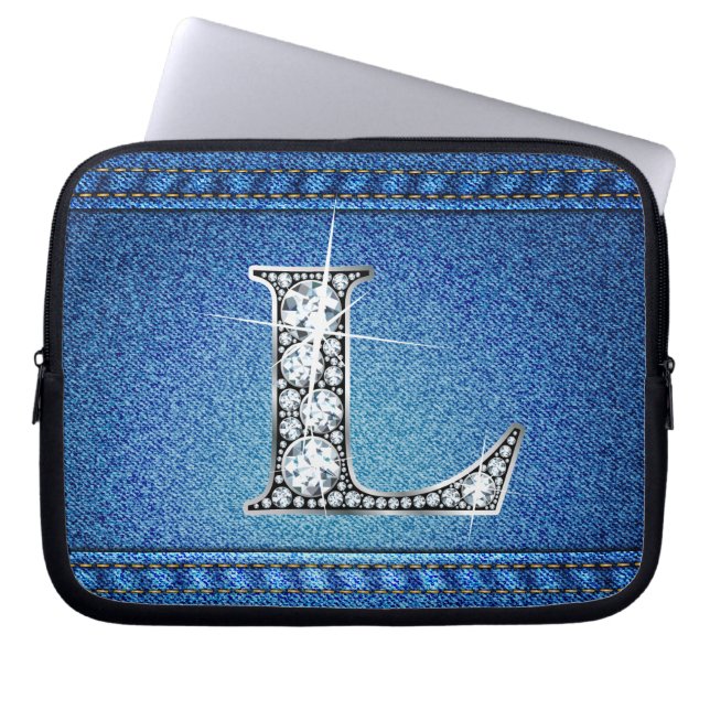 Funda Para Portátil L Faux "Diamond" Denim Stitling Electronics Bag (Frente)