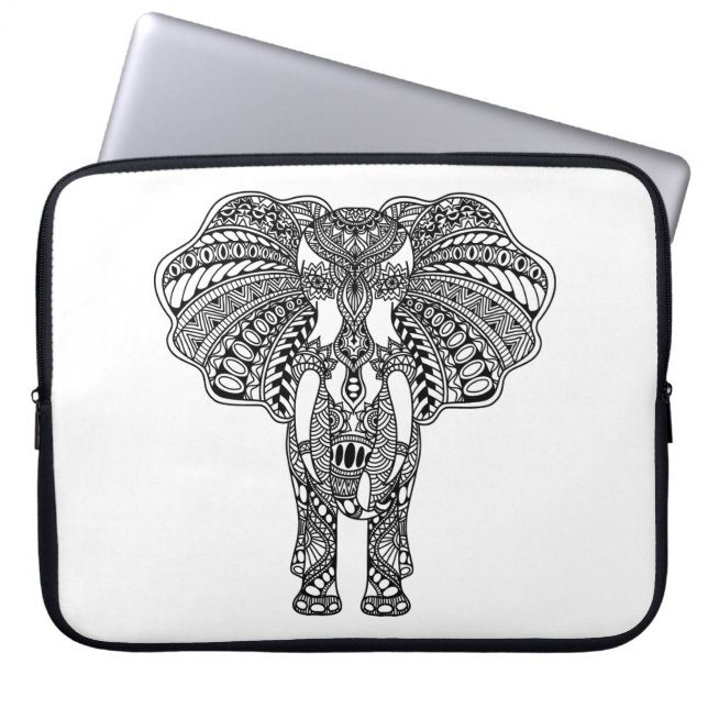 Funda Para Portátil La alheña Mehndi adornó el elefante indio (Frente)