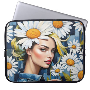 Funda Para Portátil La cara de la mujer con los daisies y el patchwork