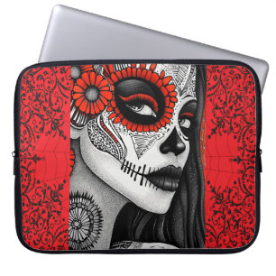 Funda Para Portátil La Catrina Arte Gótico - Negro, Blanco y Rojo