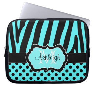 Funda Para Portátil La cebra negra de la aguamarina raya la caja del