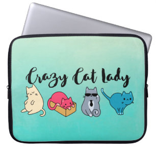 Funda Para Portátil La dama del gato loca y los 4 gatos más bonitos
