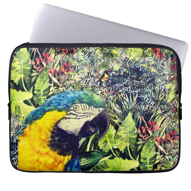 Funda Para Portátil La jungla y el macao amarillo azul (Frente)