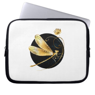 Funda Para Portátil La libélula dorada en círculo negro