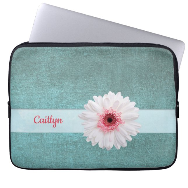 Funda Para Portátil La margarita blanca y rosa sobre el turquesa (Frente)