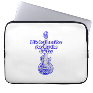 Funda Para Portátil La vida comienza después de tocar la guitarra. azu