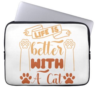 Funda Para Portátil La vida es mejor con un gato