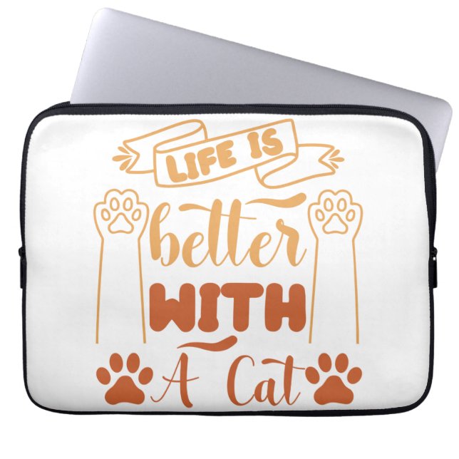 Funda Para Portátil La vida es mejor con un gato (Frente)