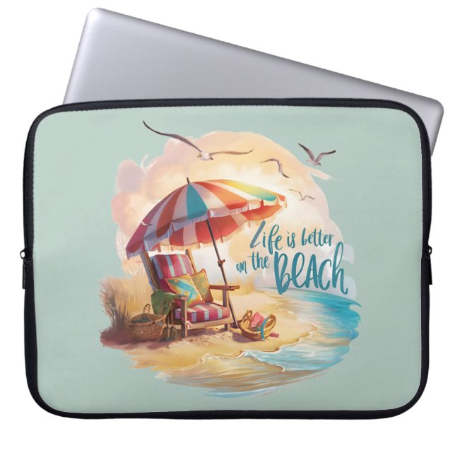 Funda Para Portátil La vida es mejor en la playa (Frente)