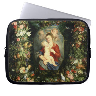 Funda Para Portátil La Virgen y el niño en una guirnalda de la fruta