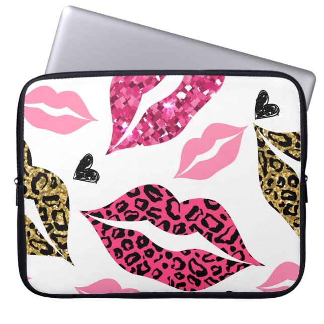 Funda Para Portátil Labios brillantes: Patrón de moda Leopard (Frente)