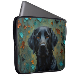Funda Para Portátil Labrador negro en hojas