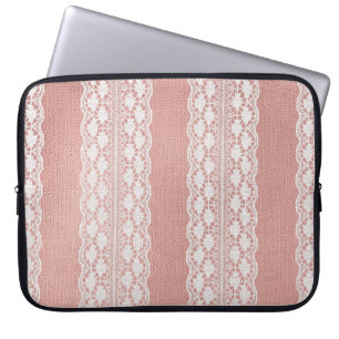 Funda Para Portátil Lace fuera de blanco sobre tela de oro metálica Ro