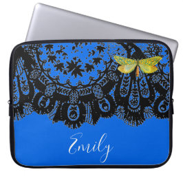 FUNDA PARA PORTÁTIL LACE NEGRO ANTIGUO EN MANCHA DE NEOPRENA AZUL