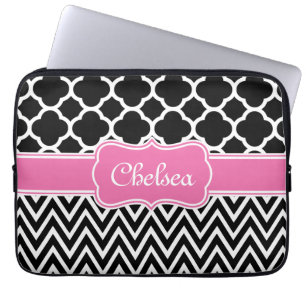 Funda Para Portátil Lado negro / Patrones de chevron Nombre rosado