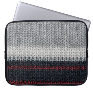 Funda Para Portátil Lana de punto negra y gris con st roja y blanca