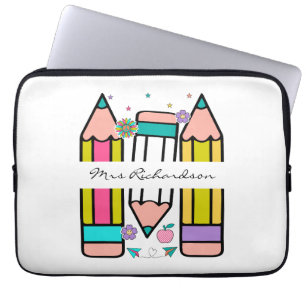 Funda Para Portátil Lápiz de dibujos animados con nombre de maestro co