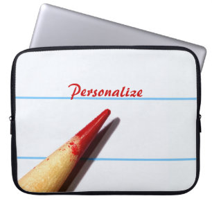 Funda Para Portátil Lápiz De Maestros Rojos En Papel En Lino Con Nombr