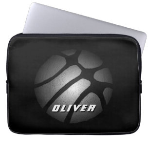 Funda Para Portátil Lapso deportivo de baloncesto negro plateado metál