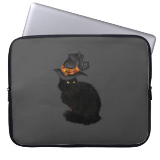 Funda Para Portátil Laptop Case with Black Halloween Cat Design