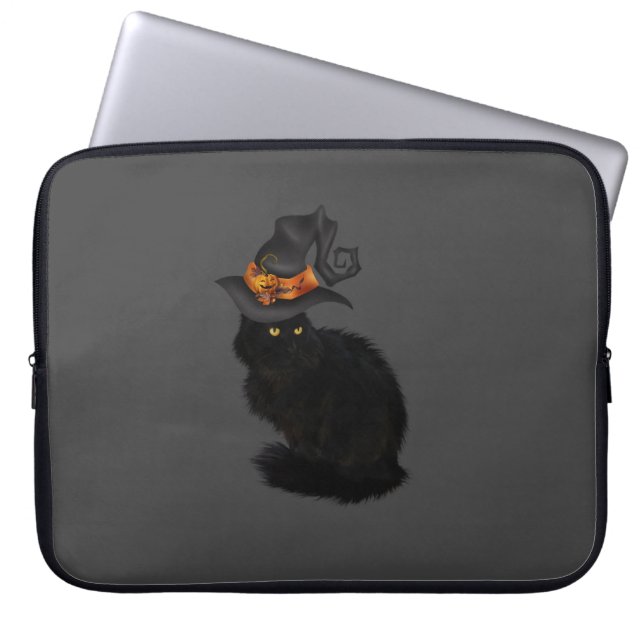 Funda Para Portátil Laptop Case with Black Halloween Cat Design (Frente)