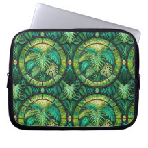 Laptop sleeve with a vibrant green botanical 