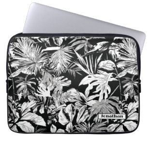 Funda Para Portátil Las hojas tropicales blancas y negras modernas per