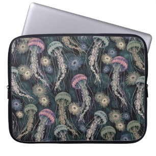 Funda Para Portátil Las medusas etéreas y las anémonas en Verde azulad