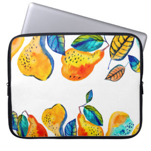 Funda Para Portátil Las peras pintadas a mano con acuarela en un borde