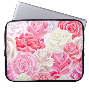 Funda Para Portátil las rosas rosa y blanca son un patrón sin fisuras.