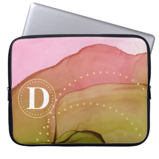 Funda Para Portátil Lavado de acuarela suave con monograma rodeado
