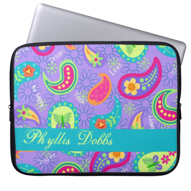Funda Para Portátil Lavanda Turquesa Moderno Patrón Paisley (Frente)