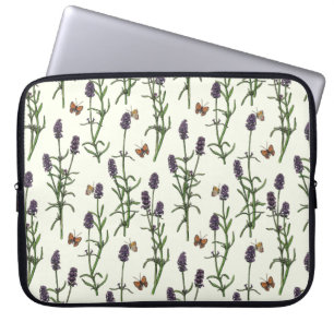 Funda Para Portátil Lavanda y mariposas en blanco roto