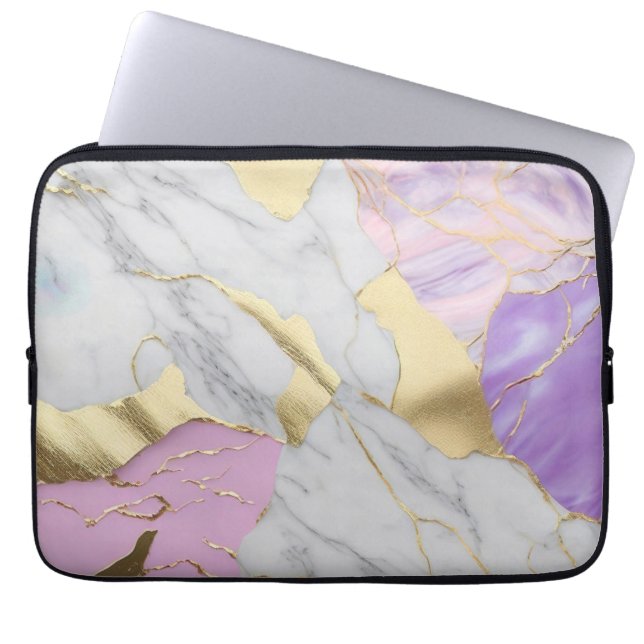 Funda Para Portátil Lavender & Gold Marble Luxe (Frente)