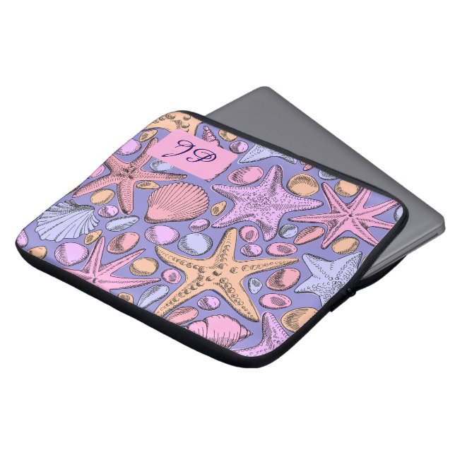 Funda Para Portátil Lavender Seashell Initial Laptop Sleeve (Superior anverso)