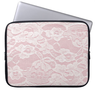 Funda Para Portátil Lazo blanco sobre la textura de lino rosa pastel